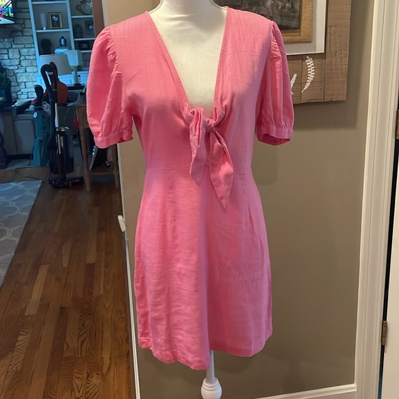 Francescas Pink Linen Tie Front Dress - Picture 2 of 9